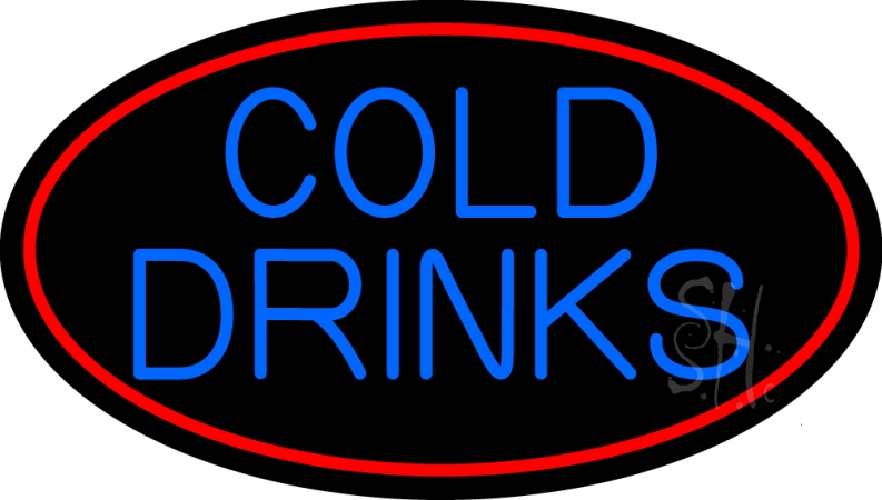 N105-13046-clear Blue Cold Drinks With Red Oval Clear Backing Neon Sign- 17 x 30 in.