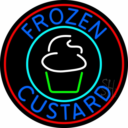 N105-13063-clear Blue Frozen Custard With Red Circle Logo 2 Clear Backing Neon Sign- 26 x 26 in.