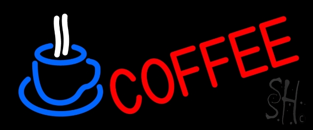 N105-13778-clear Red Coffee With Cup Clear Backing Neon Sign- 10 x 24 in.