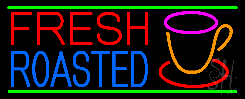 Red Fresh Roasted Coffee Cup Clear Backing Neon Sign, 13 x 32 in.
