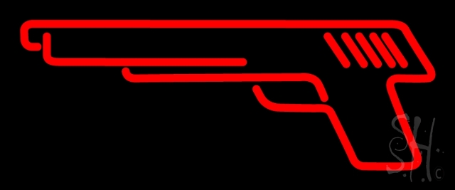 Red Gun Logo Clear Backing Neon Sign, 10 x 24 in.