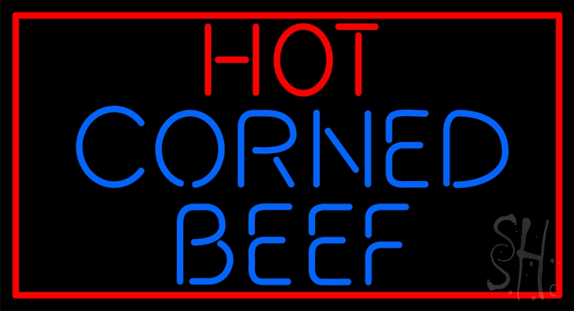 N105-17457-clear Red Border Hot Corned Beef Clear Backing Neon Sign- 20 x 37 in.