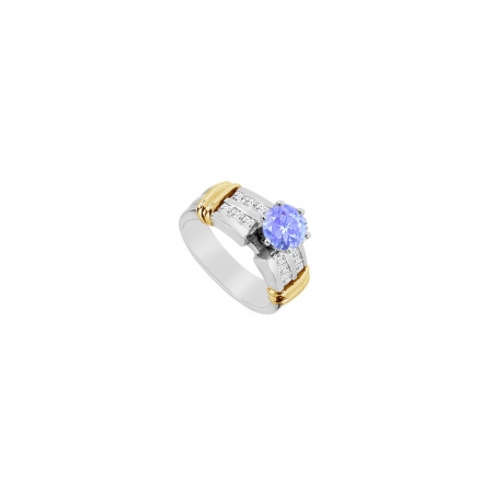 Fine Jewelry Vault UBUJ2194TT14CZTZ Princess Cut CZ & Tanzanite Engagement Ring in 14K Two Tone Gold - 1.10 CT TGW ,