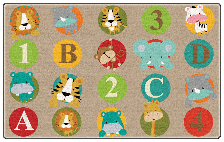 FE400-44A Rectangle ABC & 123 Animals Primary Rug- 7 ft. 6 in. x 12 ft. - 24 Seats
