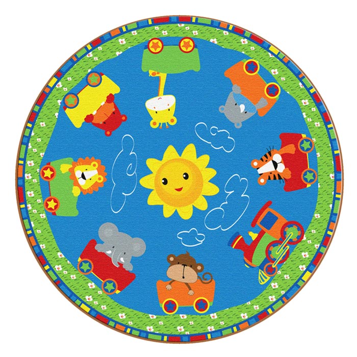 CE420-75W Round Cutie Train Nursery School Rug, 10 ft.