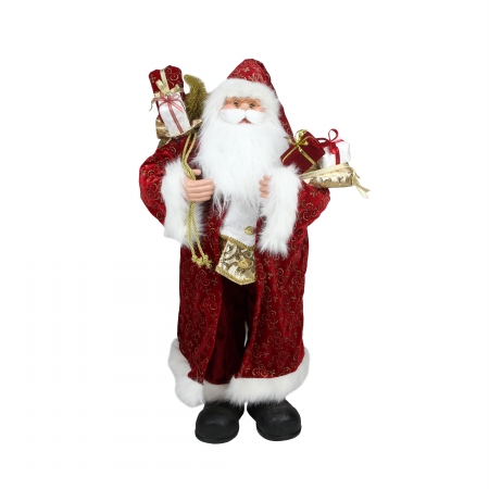 Standing Santa Claus in Long Red and Gold Robe with Gifts Christmas Figure