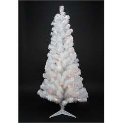 Pre-Lit Slim White Artificial Tinsel Christmas Tree- Clear Lights