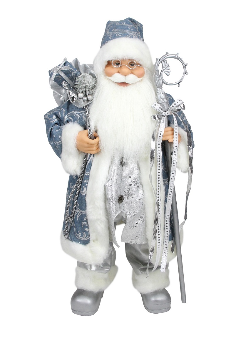 Picture of Northlight Seasonal 31734308 Ice Palace Standing Santa Claus in Blue and Silver Holding A Staff and Bag Christmas Figure