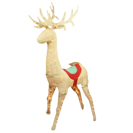 Picture of Northlight Seasonal 31601733 Pre-Lit Rustic Burlap Standing Reindeer Christmas Yard Art Decoration