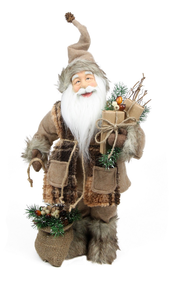 Picture of Northlight Seasonal 31733903 Rustic Lodge Standing Santa Claus in Camel Brown Checkered Scarf with Gifts Christmas Figure