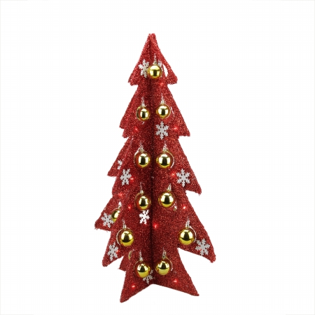 31748743 Battery Operated Decorated Red Tinsel LED Lighted Christmas Tree Table Top Decoration -  Northlight Seasonal