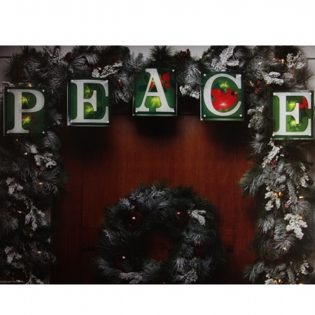 Green Shimmering PEACE Christmas Light Garland with 0 Clear Mini Lights - White Wire