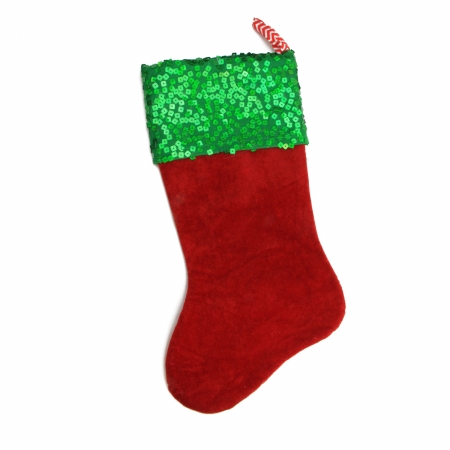 31755212 Red and Green Chevron Sequin Cuff Christmas Stocking