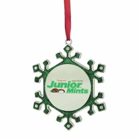 31740021 Silver Plated Snowflake Junior Mints Candy Logo Christmas Ornament with European Crystals