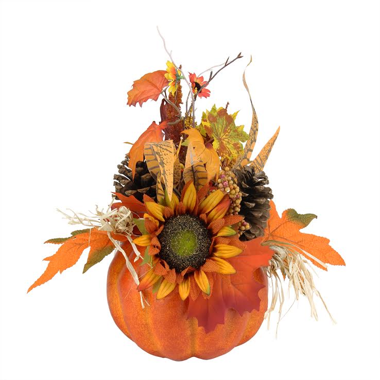 Picture of Northlight Seasonal 31737601 Autumn Harvest Artificial Pumpkin with Mixed Fall Leaves Mums and Pine Cones Decoration