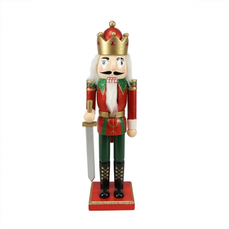 Picture of Northlight Seasonal 31302616 Decorative Wooden Red Green and Gold Glittered Christmas Nutcracker King with Sword