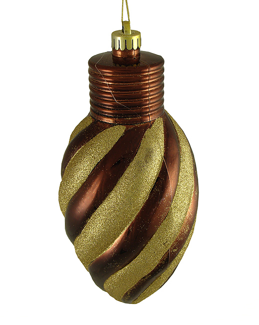 23121408 Chocolate Brown Glitter Stripe Shatterproof Light Bulb Christmas Ornament 11 in.