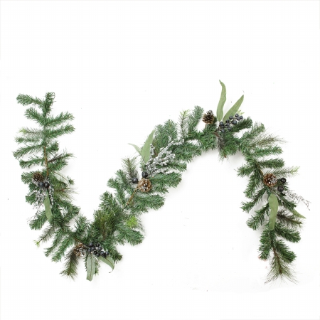 31737619 Artificial Mixed Pine with Blueberries Pine Cones and Ice Twigs Christmas Garland