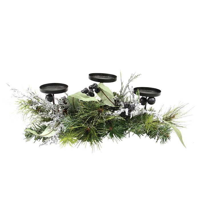 Picture of Northlight Seasonal 31737938 Mixed Pine with Blueberries Pine Cones and Ice Twigs Christmas Candle Holder Centerpiece