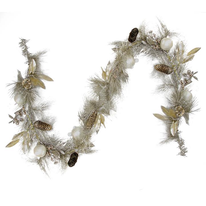 31738047 Glitter Champagne Gold Pomegranate Apple Pine Cone and Berry Christmas Garland