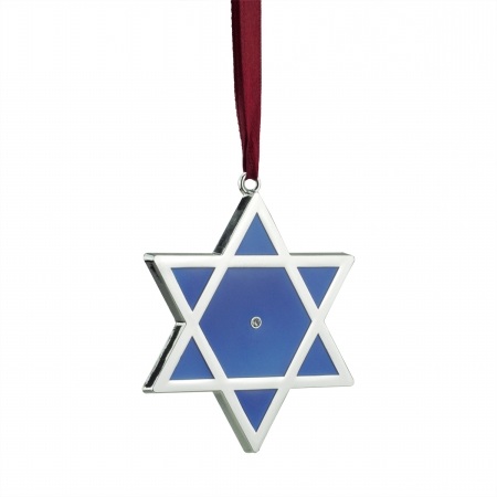 31740013 Regal Shiny Silver-Plated Blue Star of David Hanukkah Holiday Ornament with European Crystal