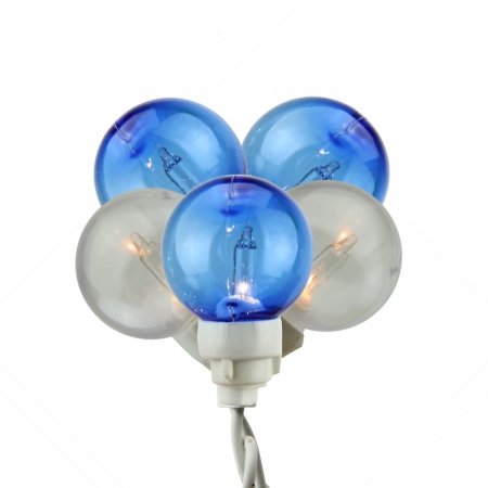 31741316 Blue and White G0 Globe Icicle Christmas Lights - White Wire
