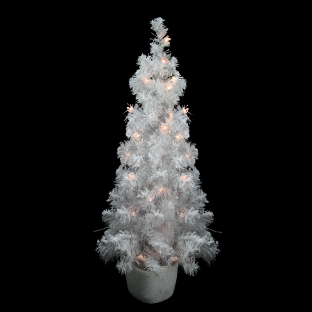 31742010 Pre-Lit Potted Flocked White Tinsel Artificial Christmas Tree - Clear Lights