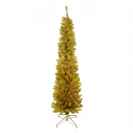 31742002 Pre-Lit Gold Artificial Tinsel Pencil Christmas Tree - Clear Lights