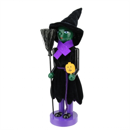 Picture of Northlight Seasonal 31741962 Green Witch Decorative Wooden Halloween Nutcracker Holding Broom and Jack-O-Lantern