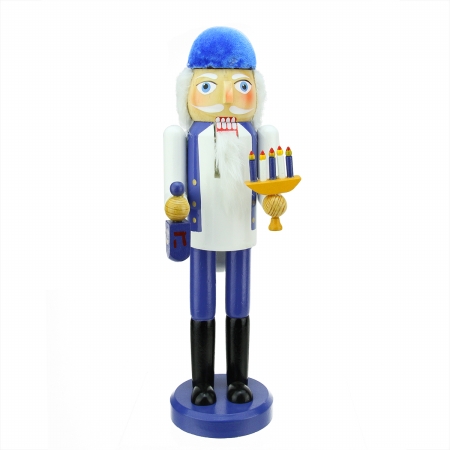 Picture of Northlight Seasonal 31741985 Decorative Blue and White Wooden Hanukkah Nutcracker with Menorah and Dreidel