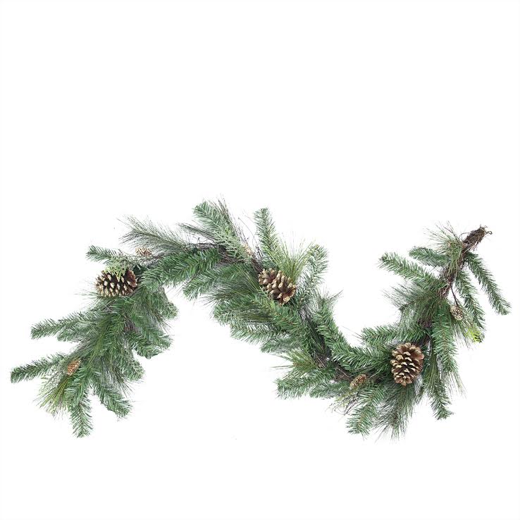 31736425 Artificial Mixed Pine with Pine Cones and Gold Glitter Christmas Garland