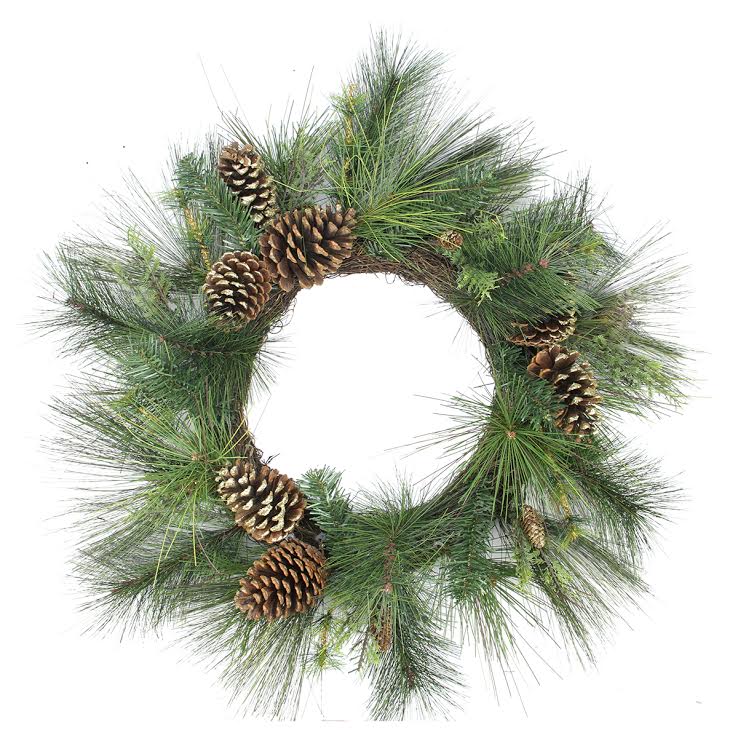 31736419 Artificial Mixed Pine with Pine Cones and Gold Glitter Christmas Wreath