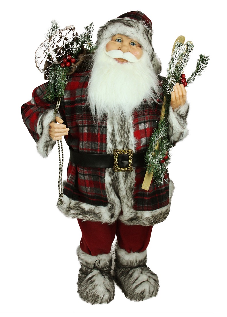 Picture of Northlight Seasonal 31734402 Alpine Chic Standing Santa Claus with Frosted Pine Snowshoes and Skis Christmas Figure