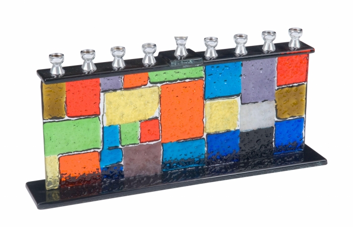 Picture of Giftmark M-742 Multi Colored Fused Glass Menorah With Square Shapes