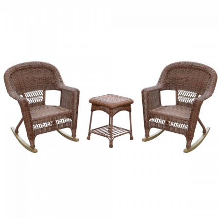 W00208_2-RCES018 Santa Maria Espresso Rocker Wicker Chair Set with Cushions- Red - 3 Piece