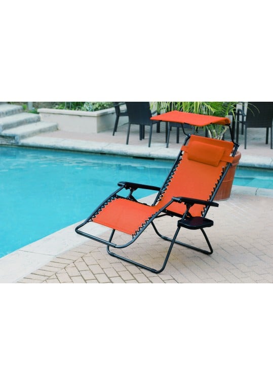 Oversized Zero Gravity Chair with Sunshade & Drink Tray, Orange