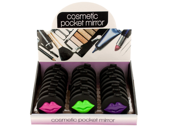 Bulk Buys OL094-24 Lips Cosmetic Pocket Mirror Countertop Display, 24 Piece -Pack of 24