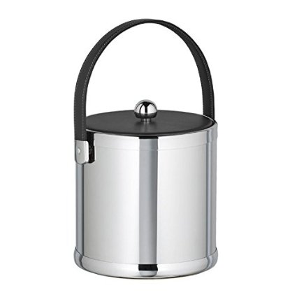 Picture of Kraftware Corp 70073 Polished Chrome 3 qt. Ice Bucket With Black Stitched Handle And Fabric Lid