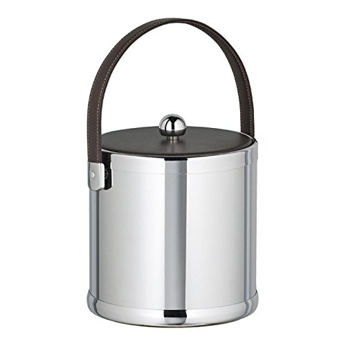 Picture of Kraftware Corp 70075 Polished Chrome 3 qt. Ice Bucket With Brown Stitched Handle And Fabric Lid