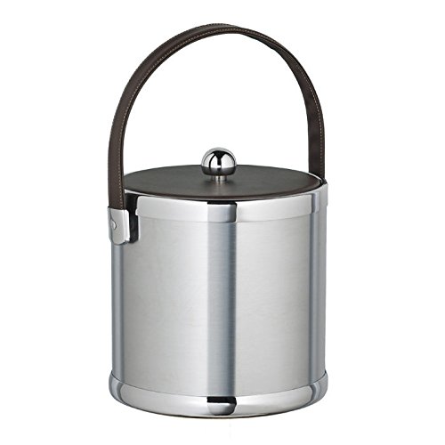 Picture of Kraftware Corp 70475 Brushed Chrome 3 qt. Ice Bucket With Brown Stitched Handle And Fabric Lid