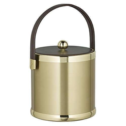 Picture of Kraftware Corp 70575 Brushed Brass 3 qt. Ice Bucket With Brown Stitched Handle And Fabric Lid