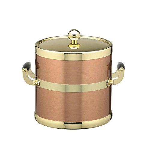Picture of Kraftware Corp 70894 Ice Bucket- Polished Brass Lid- Wood Side Handles Copper & Brass 3 qt.