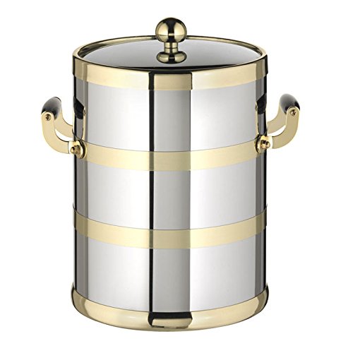 Picture of Kraftware Corp 70195 Polished Chrome With Brass 5 qt. Ice Bucket With Wood Side Handles- Bands & Metal Cover