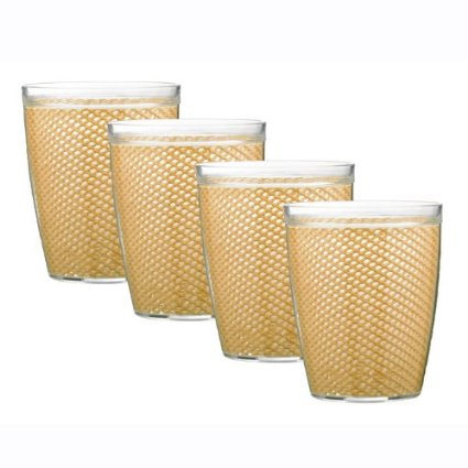 Picture of Kraftware Corp 35214 Fishnet 14 oz. Honeysuckle Doublewall Drinkware Glass- Set of 4