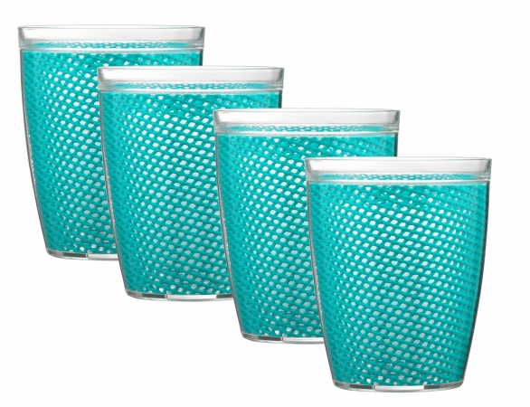Picture of Kraftware Corp 32014 Fishnet 14 oz. Teal Doublewall Drinkware Glass- Set of 4