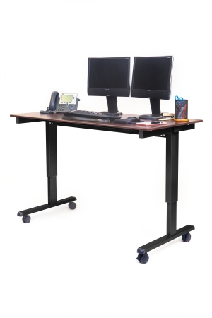 Luxor STANDE-60-BK/DW 60 Electric Standing Desk - Black Frame w/ Dark Walnut Surface, Brown