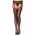 Leg Avenue 110322001 Lace Top Fishnet Stocking With Lace Cuban Heel - One Size, Black Leg Avenue 110322001 Lace Top Fishnet Stocking With Lace Cuban Heel - One Size, Black