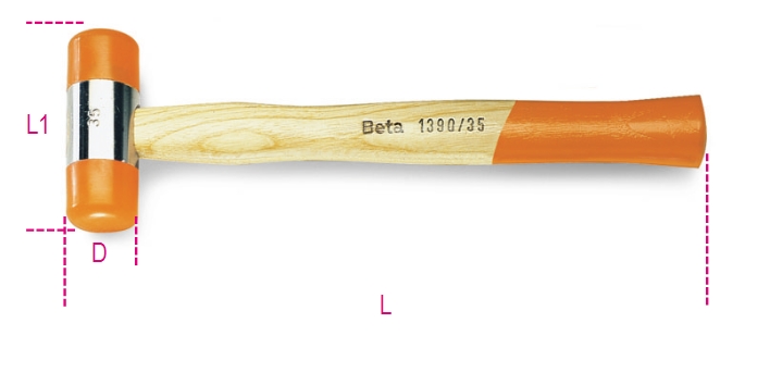 Picture of Beta Tools USA 013900035 1390 35 mm. Soft Face Hammer With Wooden Shaft