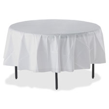 Plastic Round Tablecovers - 84 Diameter - White, Case of 4 packs; 6 units per pack (24 Total)