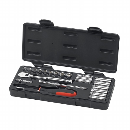 1/4" Drive Mechanics Tool Set Metric 22 Pieces 4mm to 14mm, 2, 5, 6, 7-3/4 , Chorme